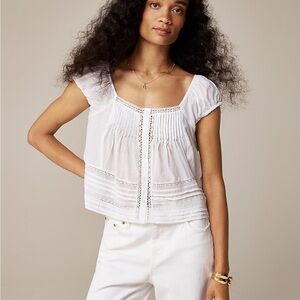 Cap-sleeve lace-trim top in cotton voile Medium